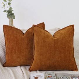 OYIMUA 2 Pack Chenille Cushion Covers Burnt Orange 40cm x 40cm Square Pillow Covers Soft Decorative Pillows 16x16 for Living Room Bedding Accessories