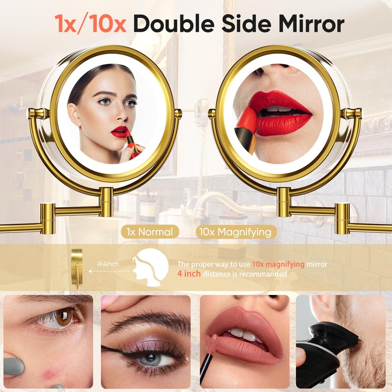 GURUN 8.5" Plug-in Magnifying Makeup Mirror with 3 Tones Dimmable