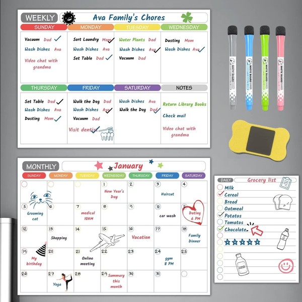 Calendario Magnético para Refrigerador, 2 Planificador Mensual Semanal con 1