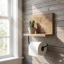 Autumn Alley Farmhouse Toilet Paper Holder with Shelf - Stunning Barn Wood Farmhouse Bathroom Decor for Wall – Expertly Inlaid Wood with Matte Black Bar for Rustic Bathroom Décor for Western Bathroom
