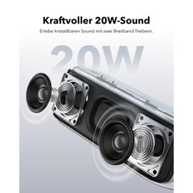 soundcore Select 2S Portable Bluetooth Speaker with 20W Stereo Sound, BassUp™ Technology, 16h Playback, Wireless Stereo Pairing and IPX7 Water Protection for Hiking and Outdoor Adventures (Blau)