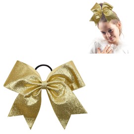 CN Large Cheer bow 8" Girls Ponytail Holders Jumbo Teams Cheerleaders Hair Bows Competition Sports Elastic Hair Ties Accessories (Gold 1)