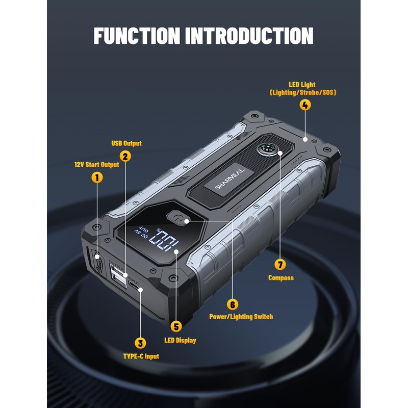 Sharmeal Car Battery Jump Starter 6000A, Jump Starter Battery Pack