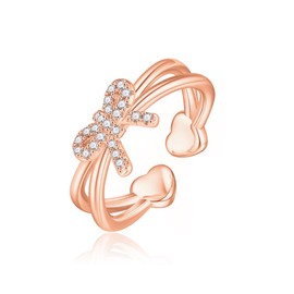 LUXEJEW Rose Gold Bow Heart Stackable Rings for Women - Adjustable Stacking Cubic Zirconia Jewelry Gifts