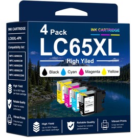 Kienul LC65 XL Ink Cartridges High-Yield Replacement for Brother LC65XL LC65 Work with MFC-6490CW MFC-6890CDW MFC-5890CN MFC-5895CW Printer (4-Pack, BK/C/M/Y)