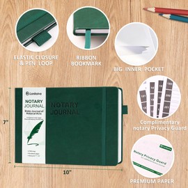 Notary Journal Log Book - 10"X7" Executive Hardcover Notary Log Book with Numbered Pages, Notary Public Journal for Notarial Acts - Notary Supplies with Privacy Guard, Green