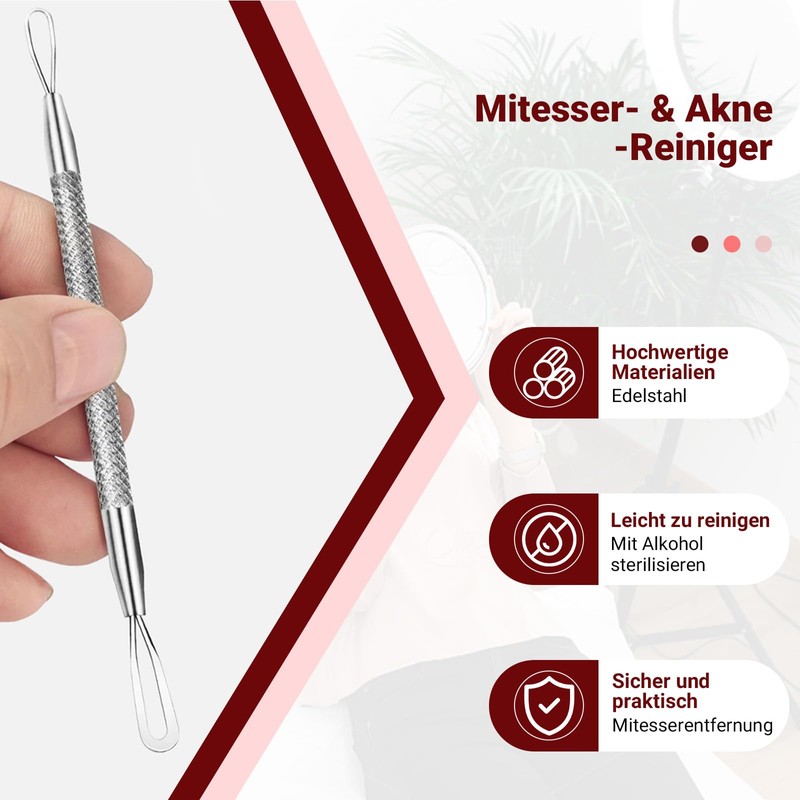 Diffaxy 2-teiliges Pickel Werkzeug, rutschfestes Gewinde, Edelstahl-Mittesserentfernerfür Hautunreinheiten, Akne und