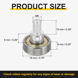 uxcell 10 PCS Drawer Rollers 19mm x 6mm Wheel 6mm Step, Steel Bearing Roller Drawer Pulley Bearing Replacement Wheels for Windows Sliding Door Track Guide, M6 x 10mm Thread