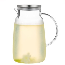 Purefold Glass Pitcher with Lid, 81oz Heat Resistant Water Jug for Hot/Cold Water, Ice tea and Juice Beverage Clear, Large Caliber Easy Clean