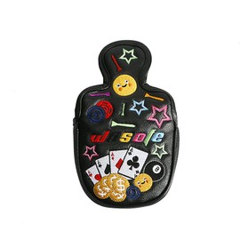 Golf Headcover Putter Cover Magnetic Closure Mallet Odyssey 2 Ball Tailor Made Spider Putter Playing Cards Embroidery (Black)