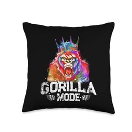 Workout Power Shirts Gorilla Mode | King Beast Workout Gym Motivation Fitness Throw Pillow, 16x16, Multicolor