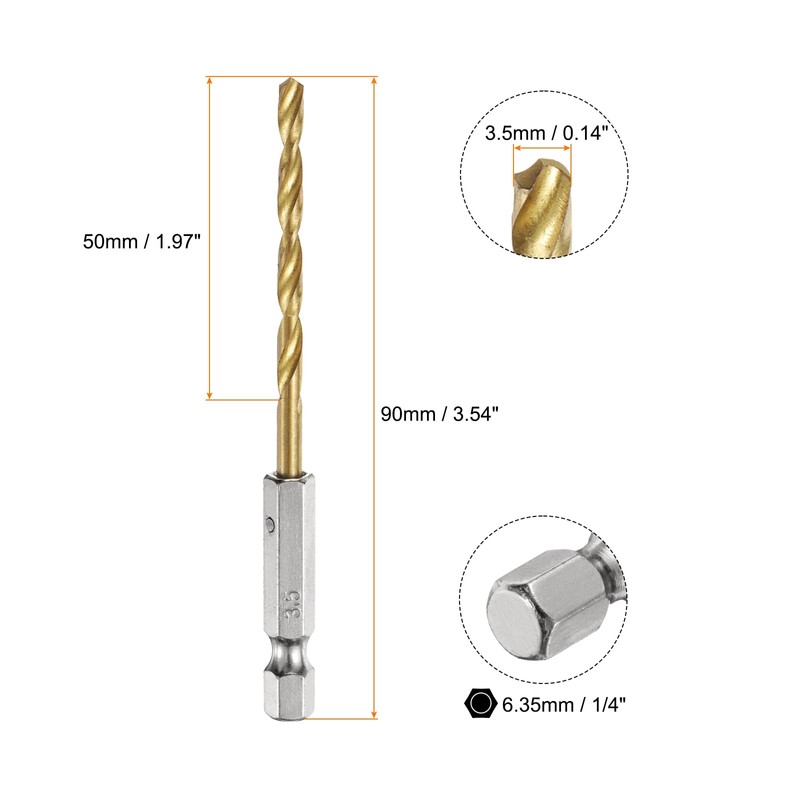 sourcing map 6pcs 1/4" Hex Shank Twist Drill Bits 3.5mm