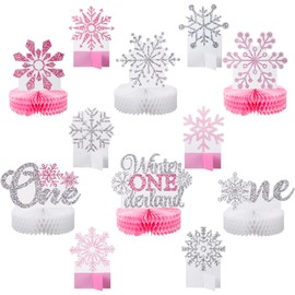Lincia 12 Pcs Winter Onederland 1st Birthday Decorations Pink Snowflake Honeycomb Wonderland Table Centerpieces for Snowflake Birthday Party Supplies