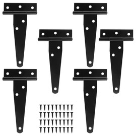 Murtenze 6Pack 4 Inch Black T-Strap Shed Hinge,Barn Door Hinges Heavy Duty Gate Strap Hinge T Hinges for Barn Door, Shed or Wooden Fences