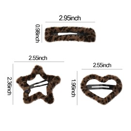 Fuzzy Leopard Snap Hair Clips for Women Hollow Y2K Bangs Side Hair Clips for Thin Thick Hair Accessories Cheetah Print Snap Hair Clips Barrettes Fluffy Leopard Print Hair Barrettes 6PCS