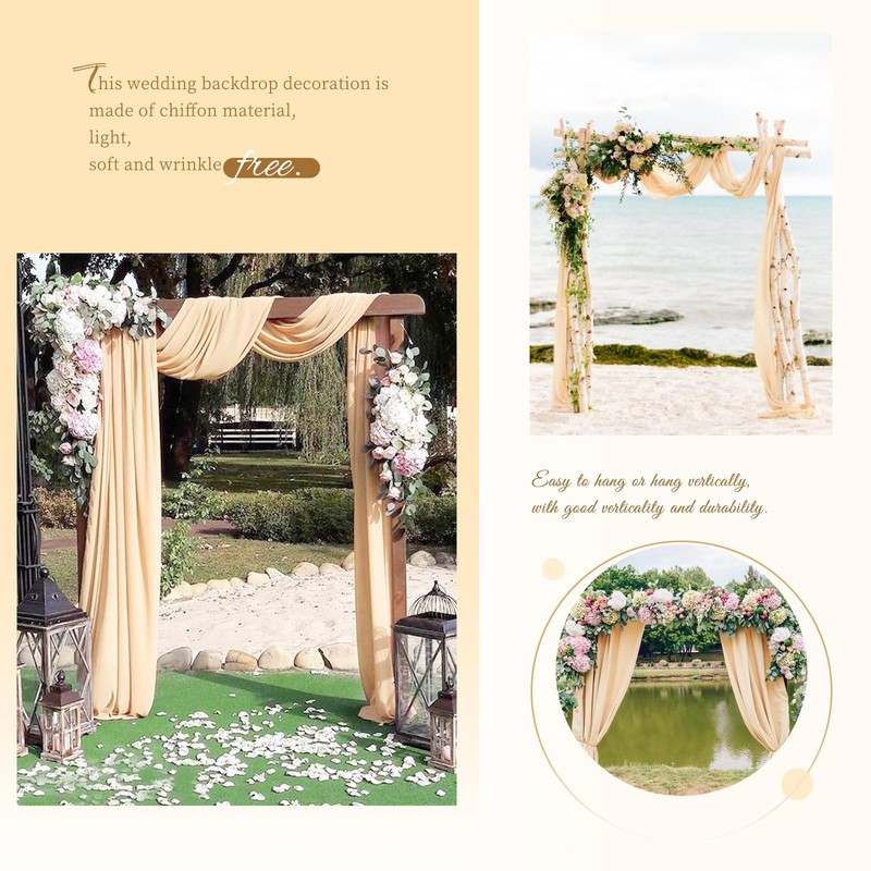 Showgeous Wedding Arch Draping Fabric 2 Panels 28" x20Ft Champagne