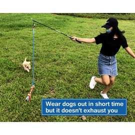 Interactive Flirt Pole Toy for Dogs Chase and Tug of War,Durable Teaser Wand with Pet Fleece Rope Tether Lure Toy to Outdoor Exercise & Training for Small Medium Large Dogs (Blue/Red, POLE-35 inches)