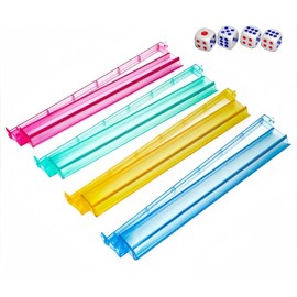 Yyosrtd Mahjong All-in-One Tile Rack & Pusher, Clear Acrylic Mahjong Rack and Pusher Combo, Enhanced Mah Jongg Tile Holders Set of 4，Color，with 4 Dics