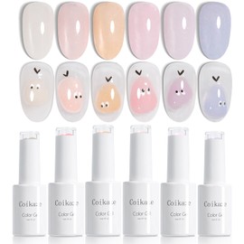 Coikaze Gel Nails, Color Gel, Transparent, Light Color, Delicate Glitter Powder, Sheer, Colored Nail Gel, Self Nail Kit, UV and LED Compatible, Set of 6 Colors (Glitter Candy)