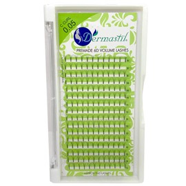 Dermastil 6D Premade Handmade Volume Eyelashes, C Curl, Thickness 0.05 mm, Ready Fan without Knots for Eyelash Extension, PBT, Vegan, 16 Strips Box (12 mm)