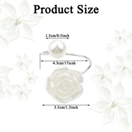 8 PCS Rose Pearl Napkin Rings Set,Flower and Pearl Napkin Buckle,Napkin Rings Holder, for Wedding Party Family Gathering Table Decorations