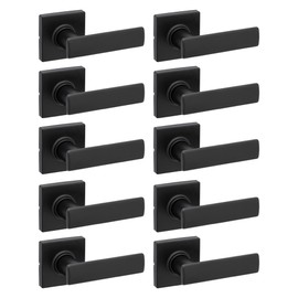 Kwikset Breton Interior Passage Door Handle 10 Pack, Lever for Closet and Hallway Doors, Reversible Non-Locking Handle Lever, Matte Black, with Microban Protection
