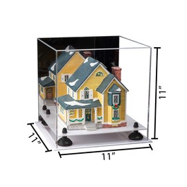 Better Display Cases Versatile Acrylic Display Case - Medium Square Box with Mirror, Black Risers and White Base 11" x 11" x 11" (A001-BR)