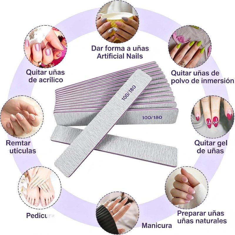 Limas de Bloque de Uñas Lavables, 25 Pcs Limas de
