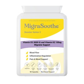 MigraSoothe Booster Vitamin D3 Vitamin K2 MK7 Complex for migraine Relief 2-3 Months Supply (90)