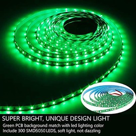 Velainic 24V LED Strip Light Green,16.4ft/5M Waterproof IP65 Outdoor Cuttable Flexible Rope Lights, SMD5050 300LEDs Dimmable Tape Ribbon Light for Bedroom, Under Cabinet, Kitchen
