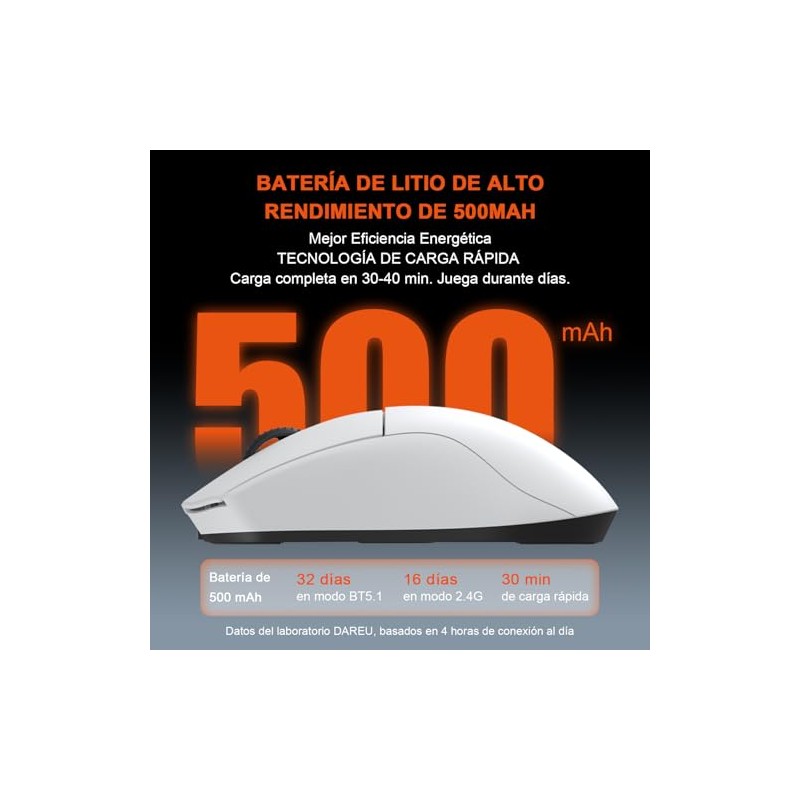 DAREU A950GM Mouse Inalámbrico, Blanco Raton Gamer 60g Ultraligero