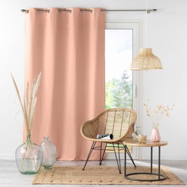 Douceur d 'Intérieur Complete Microfibre Curtain with Eyelets 140 x 260 cm Plain Polyester, Pale Pink, 260x140 cm