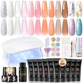 COSCELIA Poly Nail Gel Set with UV/LED Lamp, 10 Colours Poly Nail Extension Gel Poly Nail Extension Gel Set with Base Coat Top Coat and Slip Solution Builder Nail Gel Starter Set DIY Set