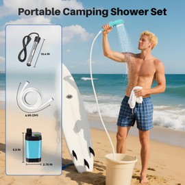 COOLIGO Portable Camping Shower with Heater, 6000mAh Rechargeable Camping Shower with 2000W Auto-Off Heater, LED Display, Heated Outdoor Shower for Travel, Hiking, Car, Pet