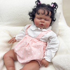 Angelbaby 24 Inch Real Life Black Girl Reborn Baby Dolls Big African American Reborn Toddler Doll Soft Silicone Weighted Sleeping Realistic Newborn Doll with Brown Skin Handmade Lifelike Babies Toys