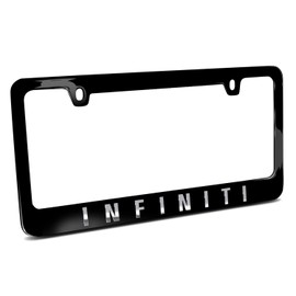 iPick Image for - Infiniti Chrome Embossed Metal Logo on Black Metal 12 x 6 Universal License Plate Frame for Q56 Q60 QX50 QX60 QX80