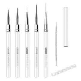 Nail Liner Brush, Fine Line Nail art Brushes 5/9/15/20/25mm Thin Line Nail Brushes Detail Drawing, Liner Brush for Nails Gel (White)
