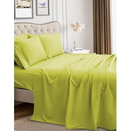 Mocassi Luxury Queen 4-Piece Sheet Set - 1800 Premium Hotel Quality - Easy-Fit, Wrinkle, Fade Resistant Bed Sheets and Pillowcases - All Around Elastic Fitted Sheet, Deep Pocket, Pistachio Green