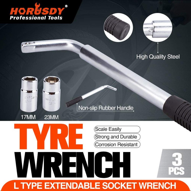 3Pc Wheel Wrench Set Extendable Socket Car Nut Bolt Replace