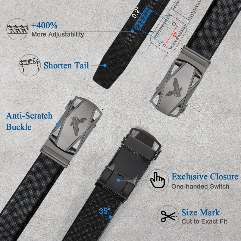 Itiezy Men’s Belt Automatic Ratchet, 35 mm Wide, Leather -