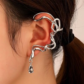 Ear Cuff Earrings for Women Trendy Gem Stuff Gifts Christmas Gifts Zircon Ear Cuff Earrings No Piercing Gem Ear Clip Wrap Around Fake Earrings Ear Wrap Crawler CZ Wrap Earrings（Silver）