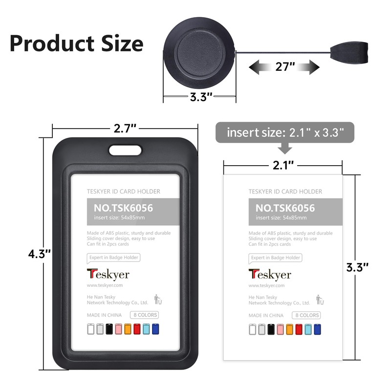 Teskyer 3 Pack Badge Holder with Retractable Clip, Heavy Duty