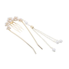 Healeved Elegant U Shaped Pearl Hairpin with Floral Tassels Lightweight Decorative Hair Comb for Women Bridal and Formal Events Vintage Style Wedding Prom Accessories