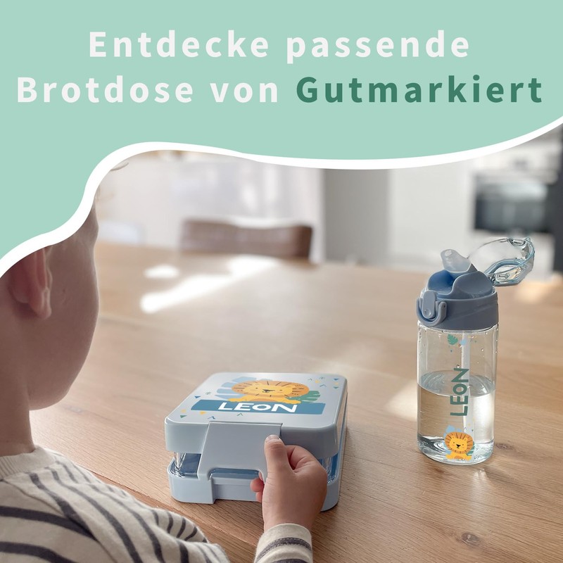 gutmarkiert Water Bottle with Name and Motif, Dishwasher-Safe and BPA-free