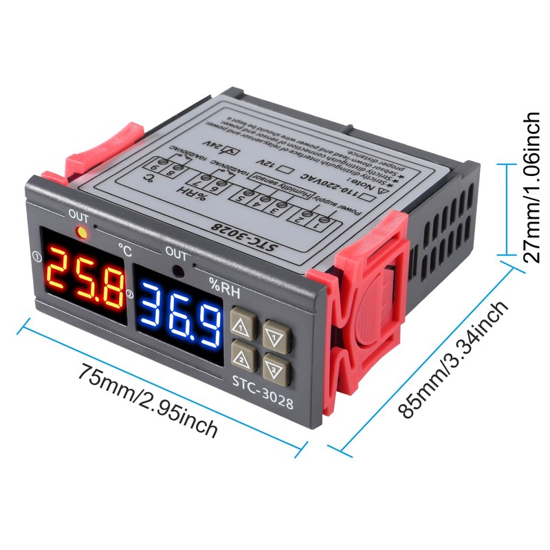Shutao STC-3028 24V Temperature & Humidity Controller with Integrated Sensor,