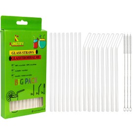 KUNSTIFY 16x Glass Straws with 3x Cleaning Brushes - Big Pack for Friends, Family and Celebrations (Colour: Transparent, Big Pack)
