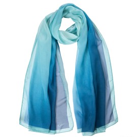 Elizabetta Women's Italian 100% Silk Georgette Shawl Evening Scarf Wrap - Blue and Turquoise Ombre