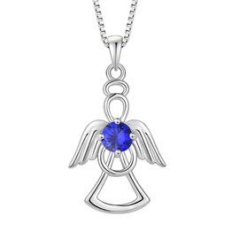Lwsary Guardian Angel Necklace 925 Sterling Silver Angel Wings Necklace Sapphire Pendant September Birthstone Jewelry for Women