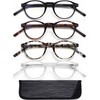 EYEURL 4-Pack Small Round Reading Glasses for Women Men Neck