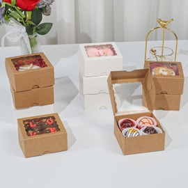 ROSPAKTEK ROSPAKTEK 50 Pack 3?x3?x2? Inches Bakery Boxes Cookies Boxes Mini Bundt Cake Boxes Pie Boxes Cinnamon Roll Treat Boxes Chocolate Truffle Boxes Party Wedding Favor